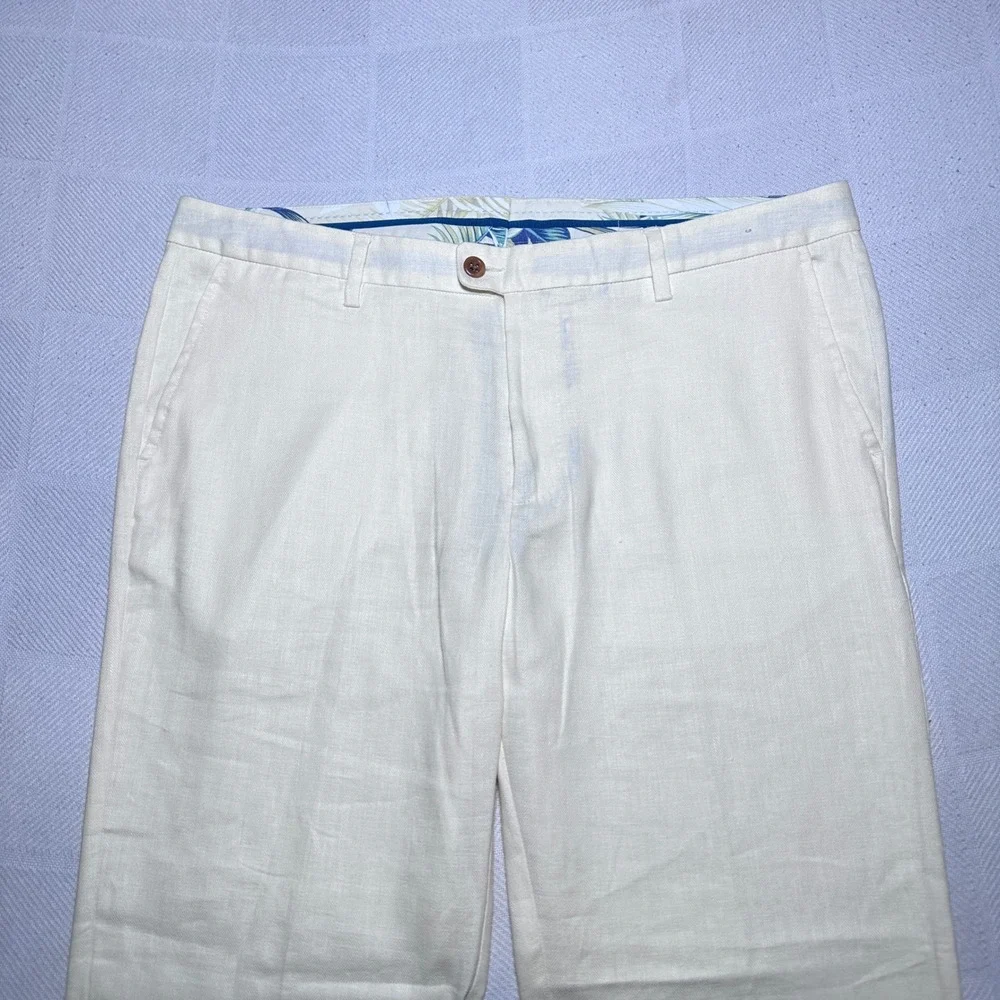 Tommy Bahama Mahalo Bay Pants Mens 38x32 Linen Blend Herringbone Creme Yellow